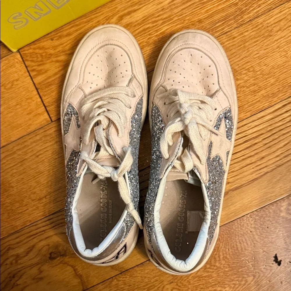 Golden Goose Kids Glitter Star Sneakers - Silver & Cream 35
